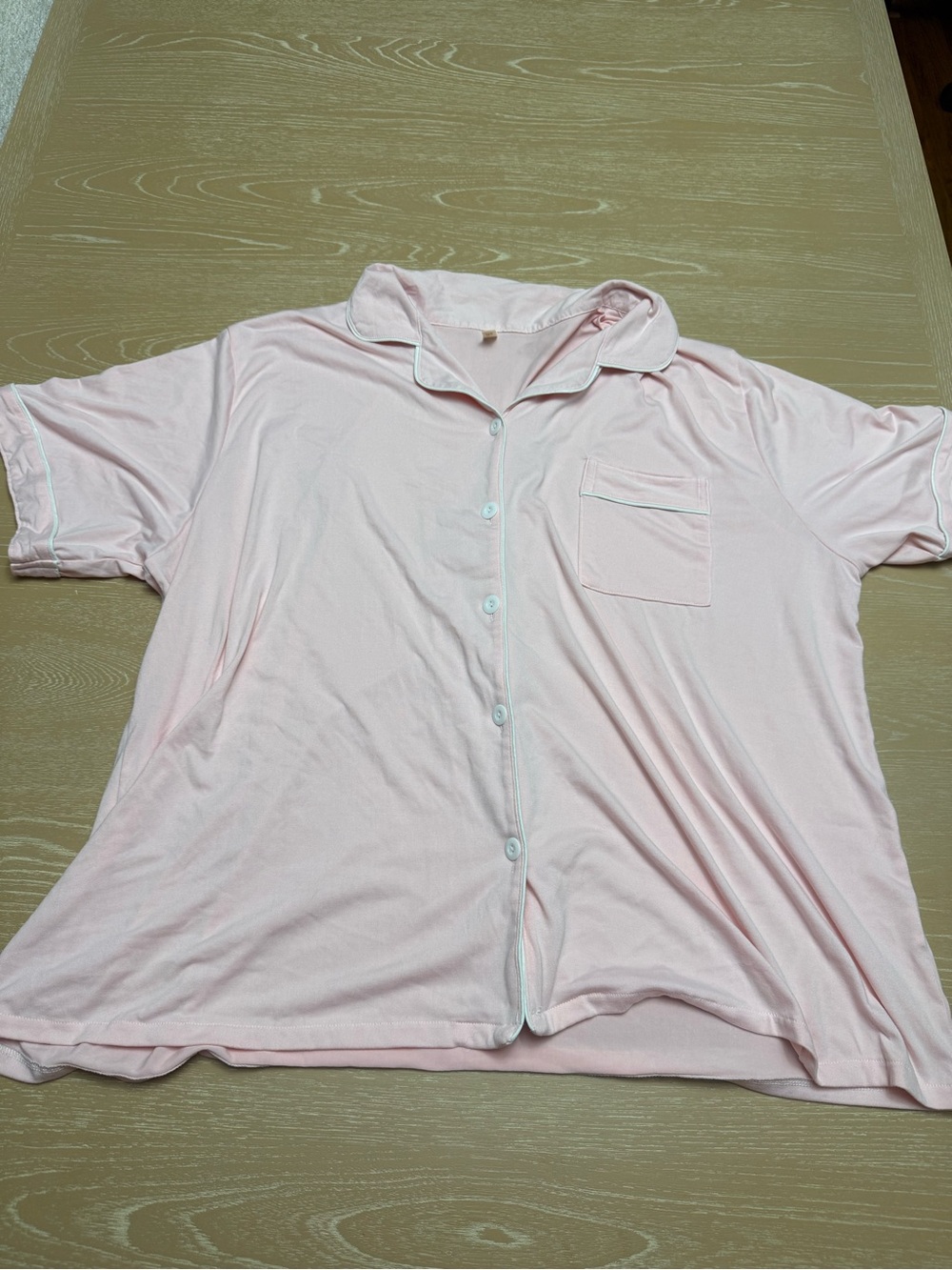 Light Pink Short-Sleeve Button Pajama Top
